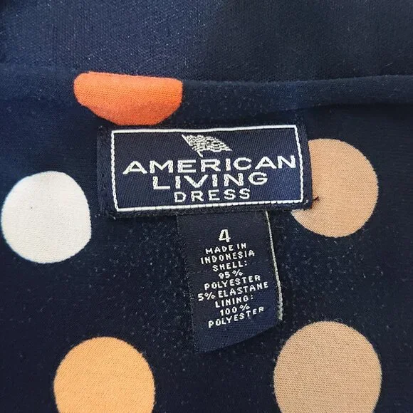 Navy Polka Dot American Living V-Neck Dress with Ruched Side Size 4 - Picture 8 of 8